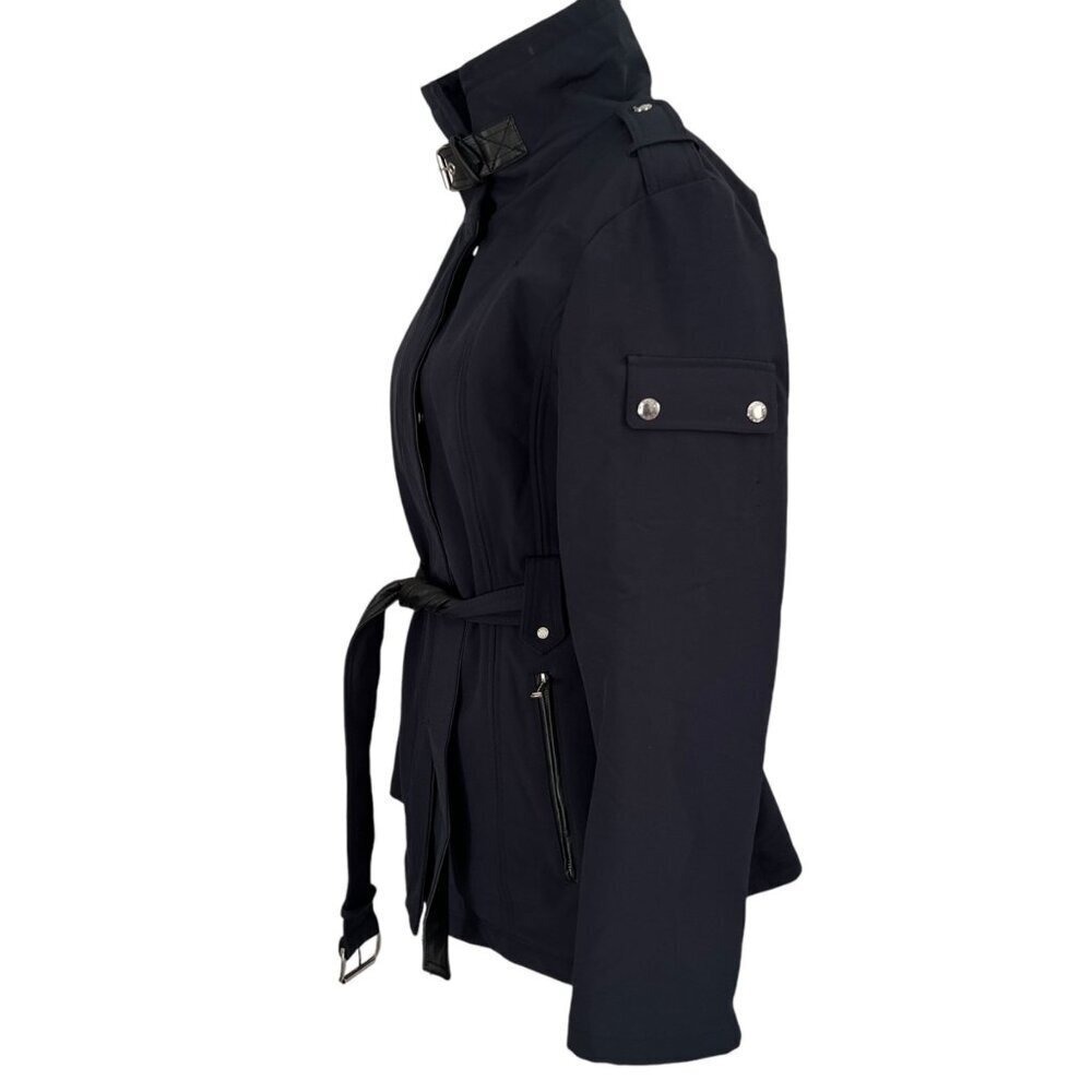 Michael Kors Navy Urban Minimalist Belted Neoprene Modern Classic Long Line Coat - Picture 4 of 9
